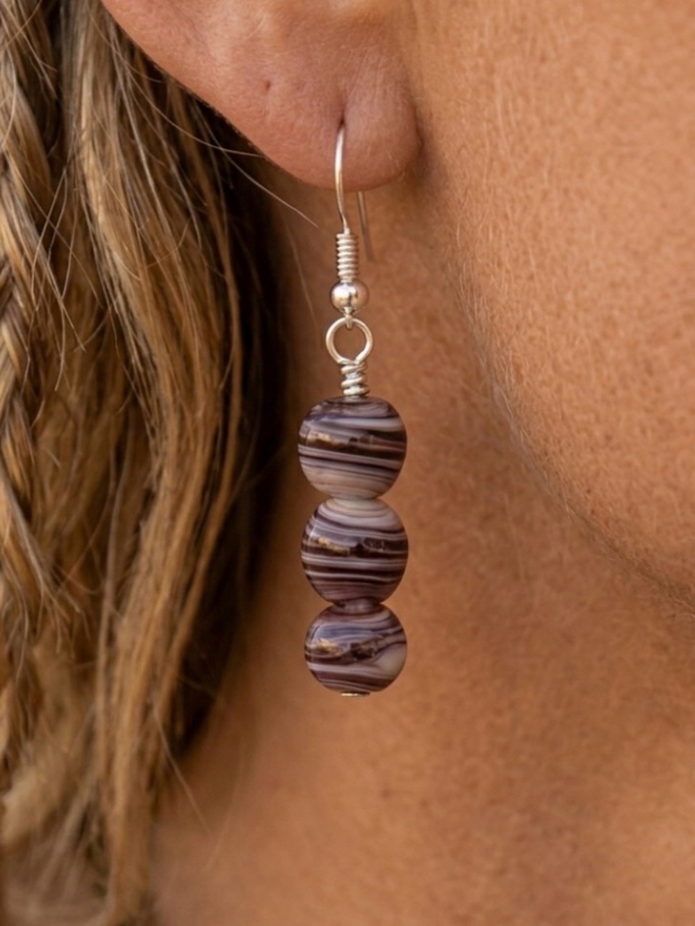 Sterling silver bohemian art glass dangle earrings